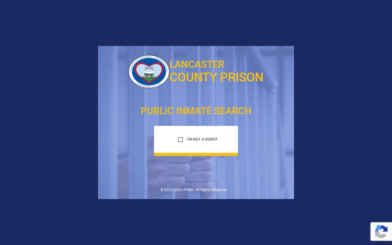 Lancaster County custody roster and booking record search interface
