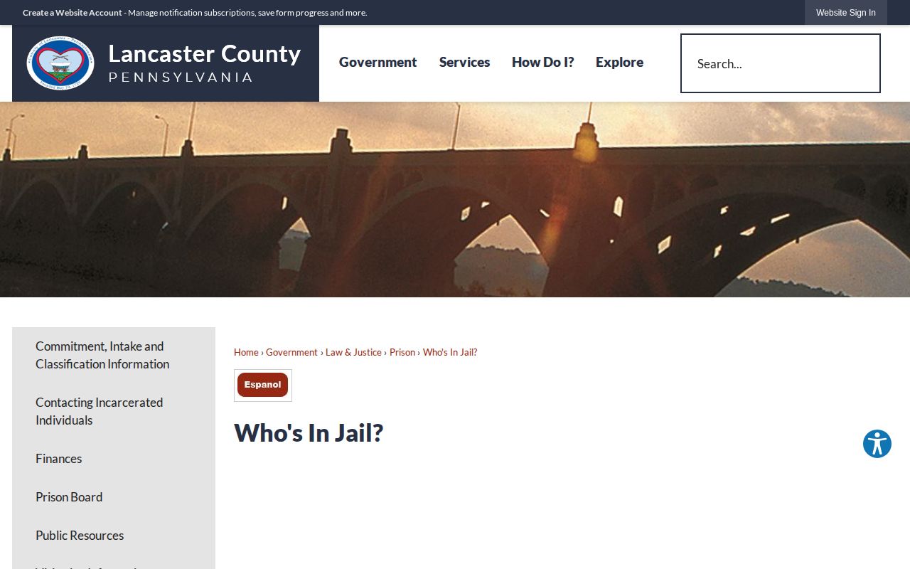 Lancaster County booking and inmate information page