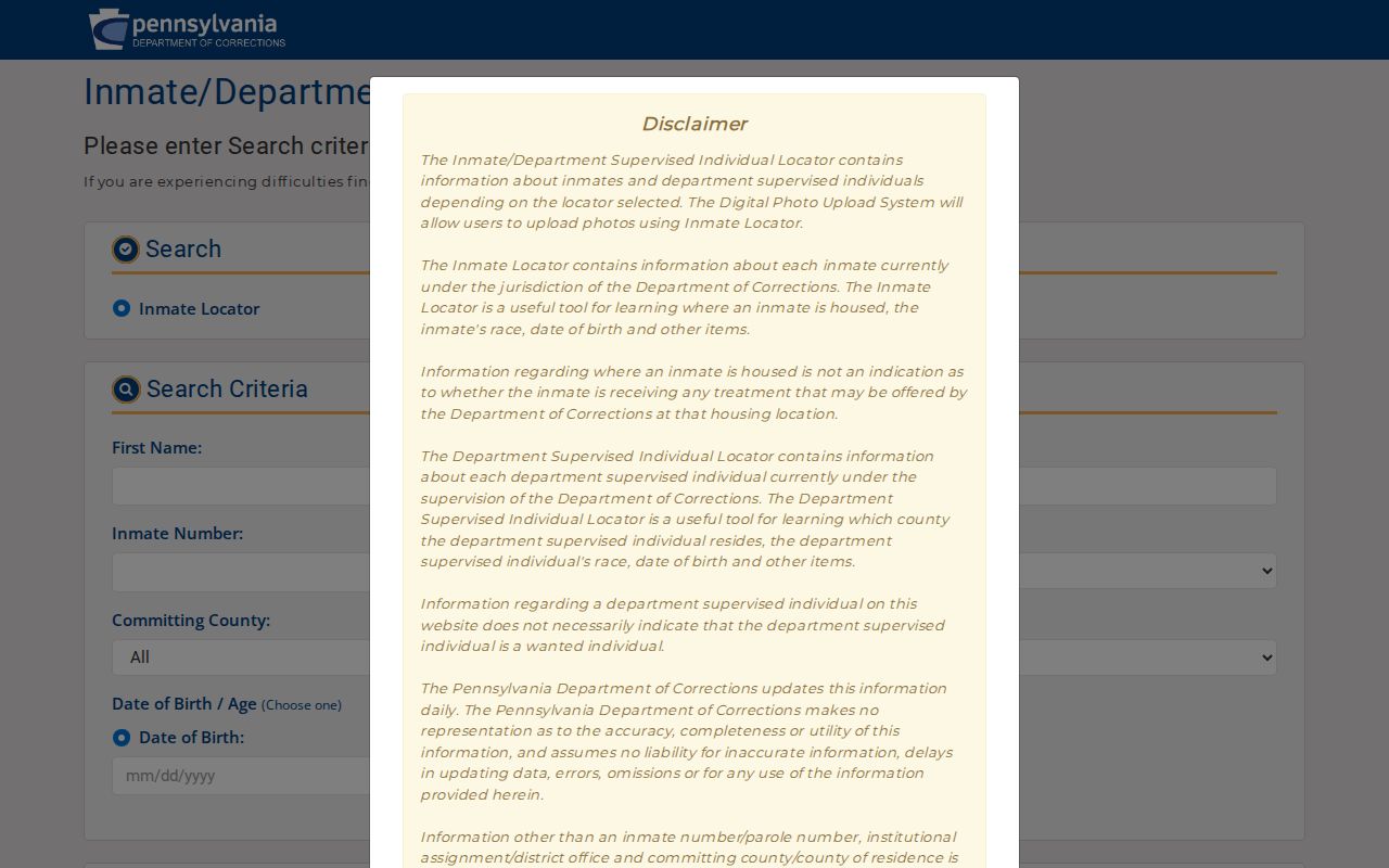 Pennsylvania Department of Corrections locator for Lancaster County custody follow-up